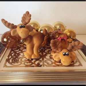 Vintage Flocked Moose Figurines Christmas